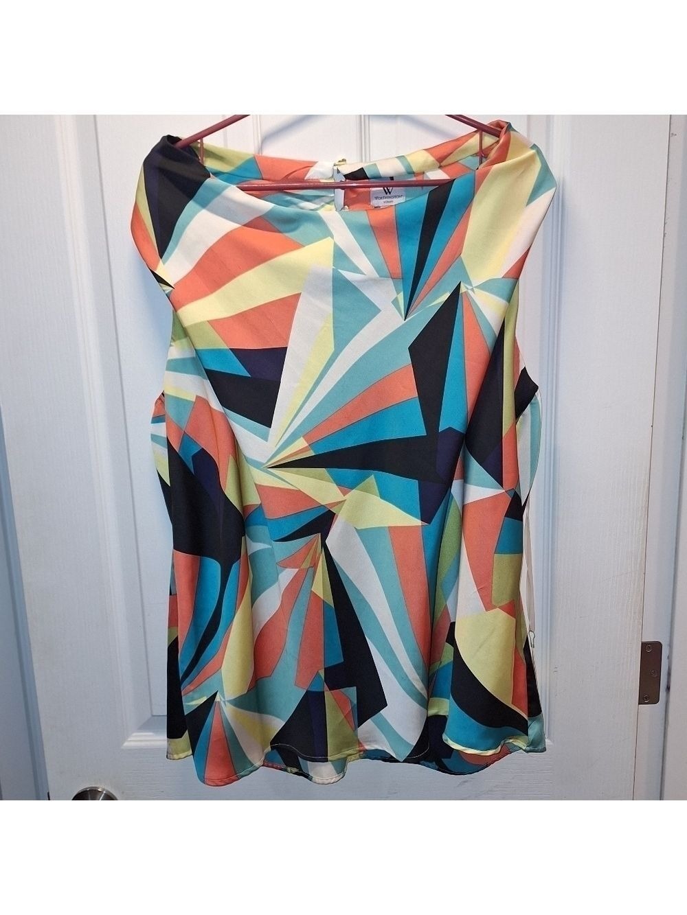 Worthington Colorful Geometric Sleeveless Blouse 2X